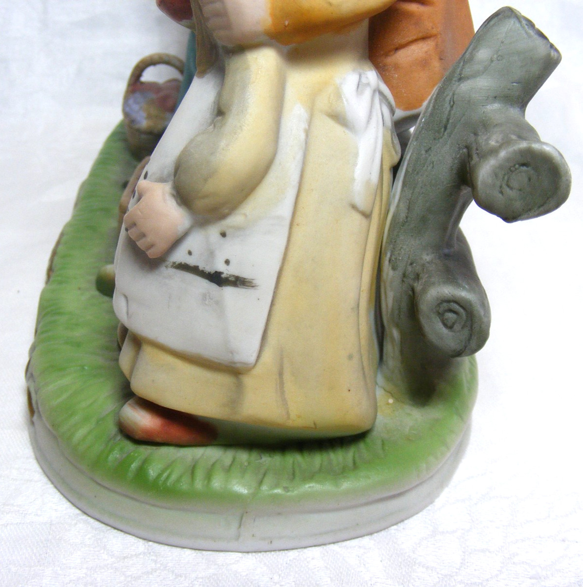 Vintage Decorative Figurine Family Picnic On A Bench Hand Painted Porcelain