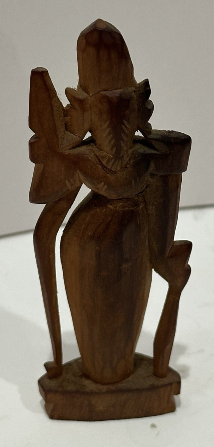 Vintage Wooden Carved Goddess Figurine Made in India Approx. 3 3/4 x 1 1/4