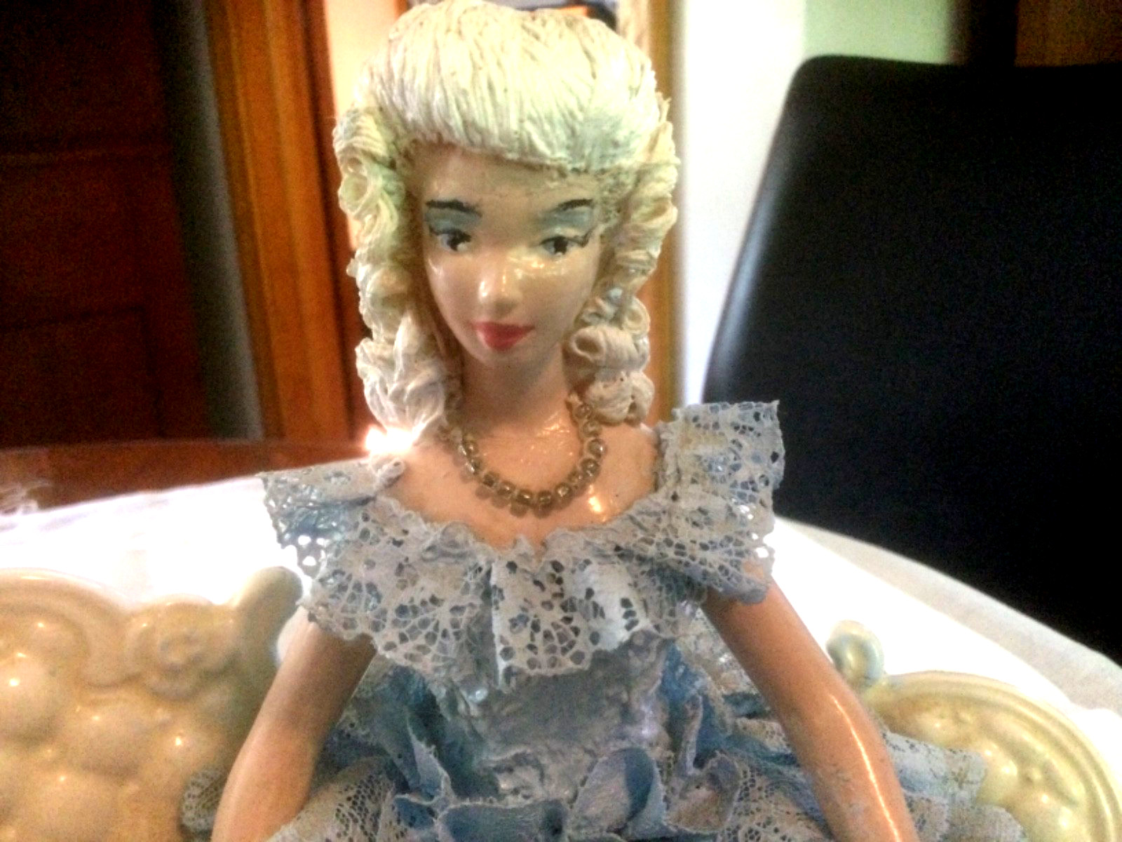 Porcelain Body Lace Figure Victorian Lady Dresden Style Lace Dress is Fabric10″