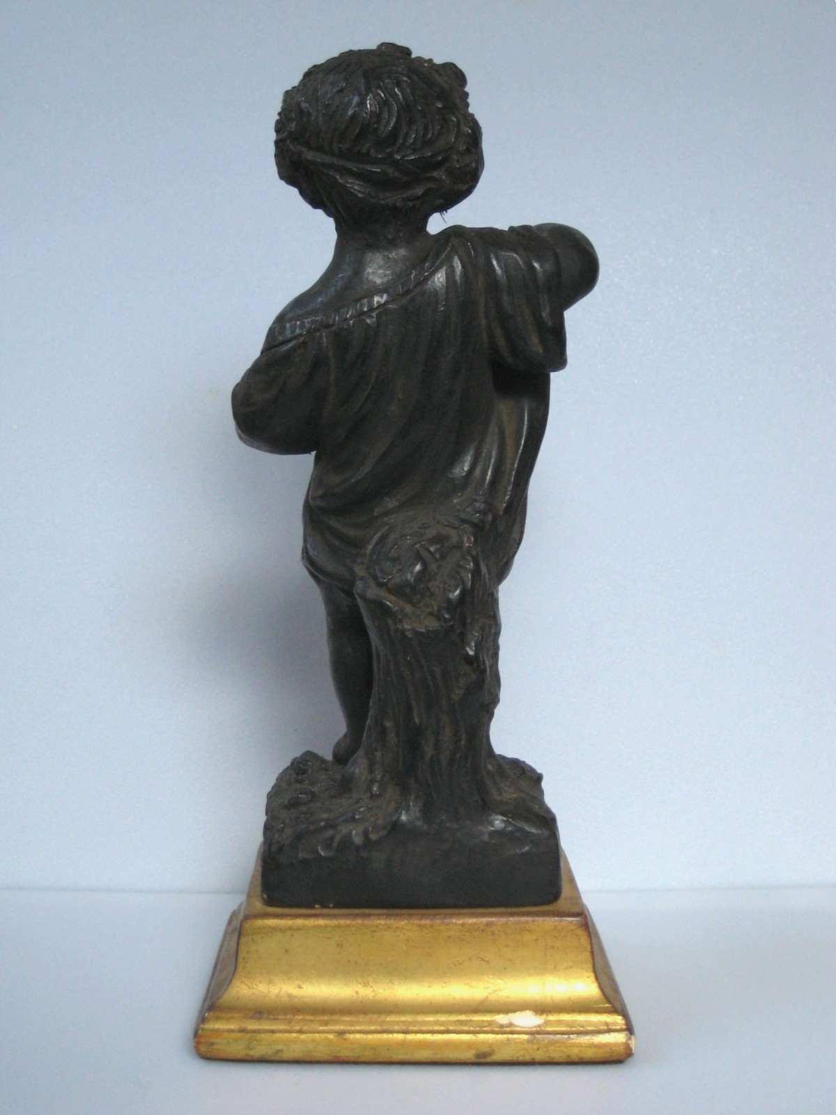 Vintage Italian Borghese Black & Gold Plaster Cherub Putti Figurine c. 1930