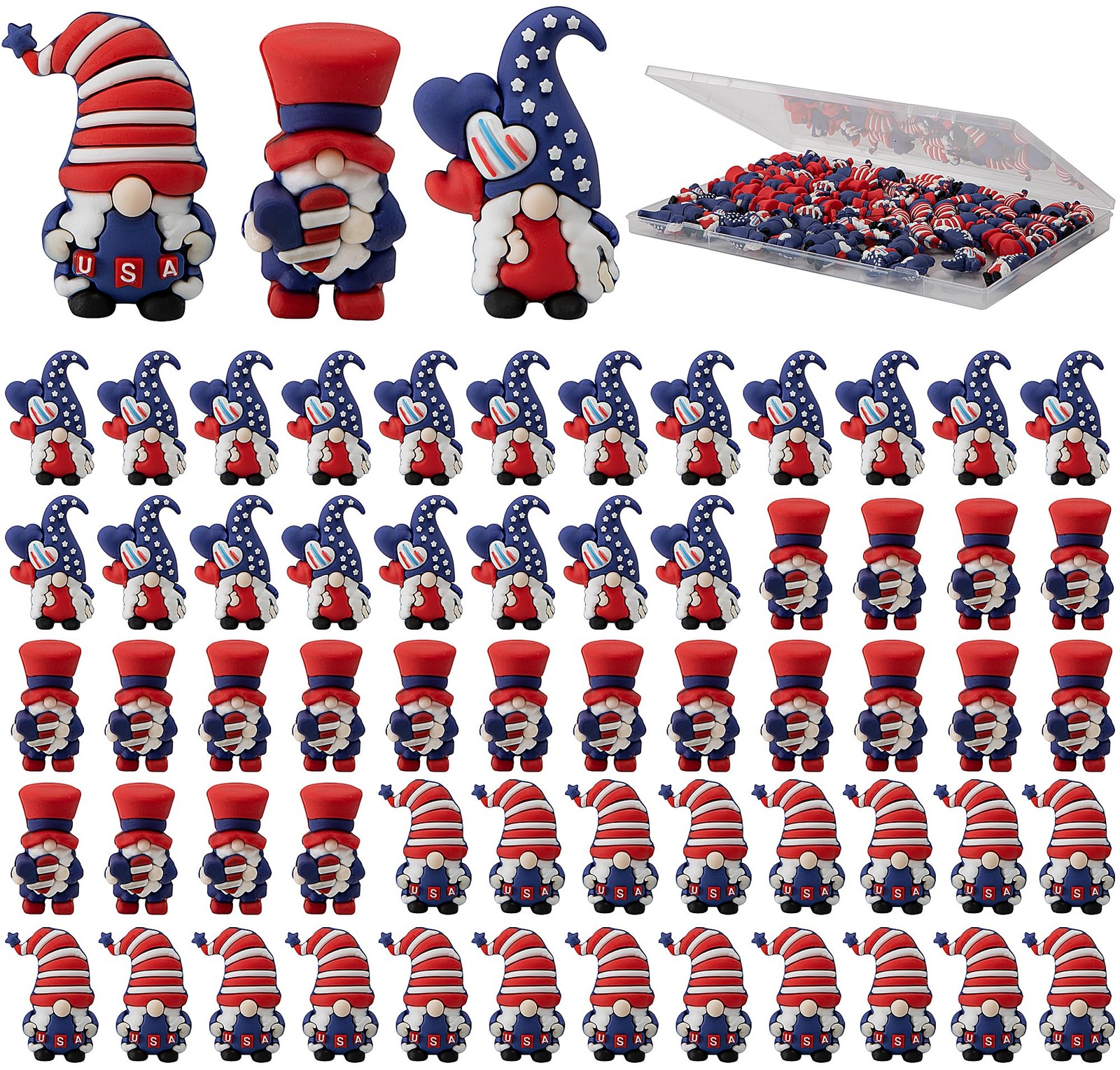60 Pcs 4th of July Mini Gnome Ornaments, Miniature Independence Day Patrioti