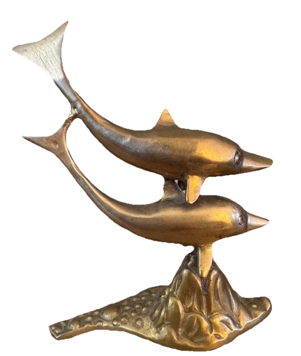 Brass Dolphin Statue Sculpture Figure Nautical Coastal Ocean Sea 5.5″ VTG Nice