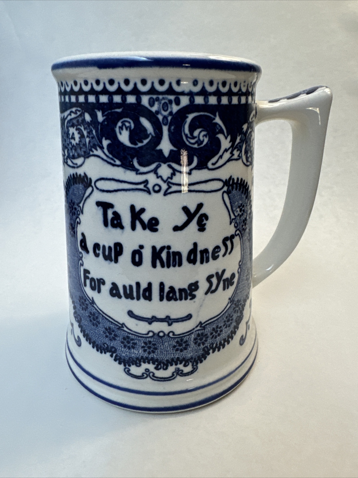 Vtg Enesco Imports Blue & white Delft Large Mug NOS “Take a Cup O’ Kindness”
