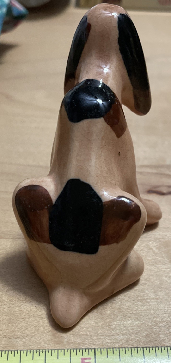Vintage Ceramic Brown & Black Sitting Hound Dog Figurine Bloodhound Sad