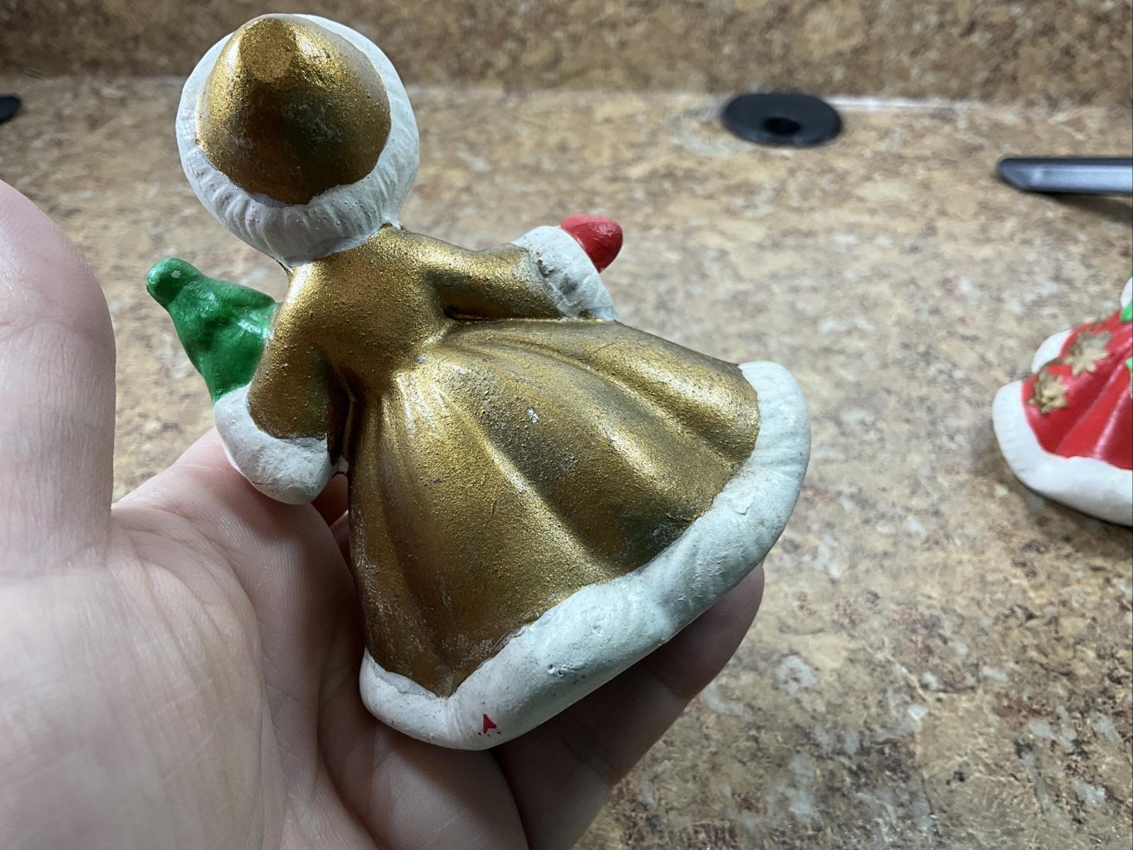 3 1950 Christmas Girl Red Poinsetta Dress Purse Hat Box & Green Gold Approx 3.5
