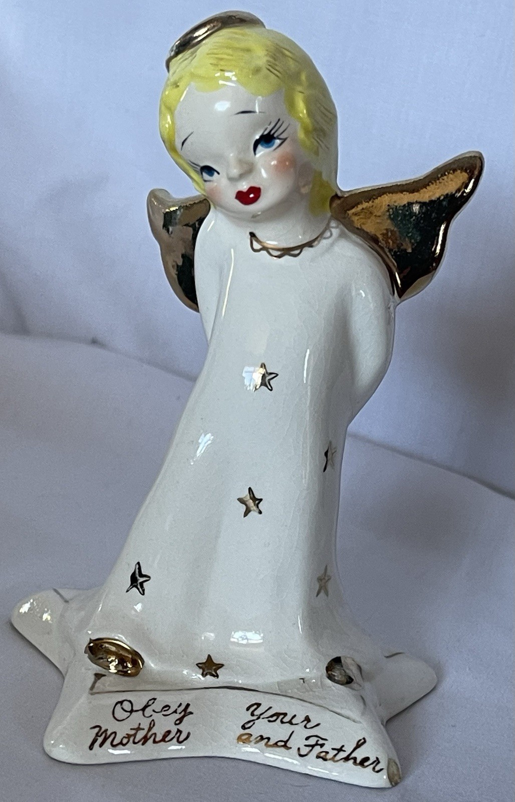 Vintage 1956 JAPAN Yona Original Porcelain Angel OBEY YOUR MOTHER AND FATHER