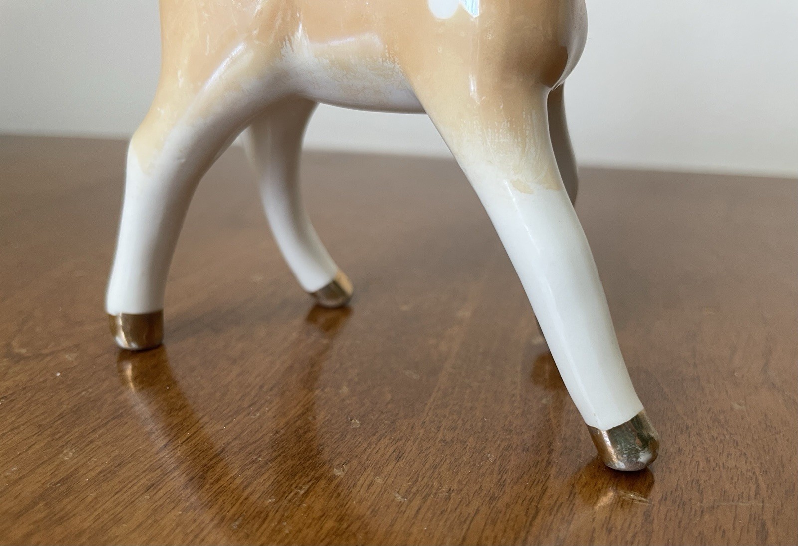 Vintage 1950s Lustreware Fawn Porcelain Cute Kitsch Baby Deer Figurine Gold Feet