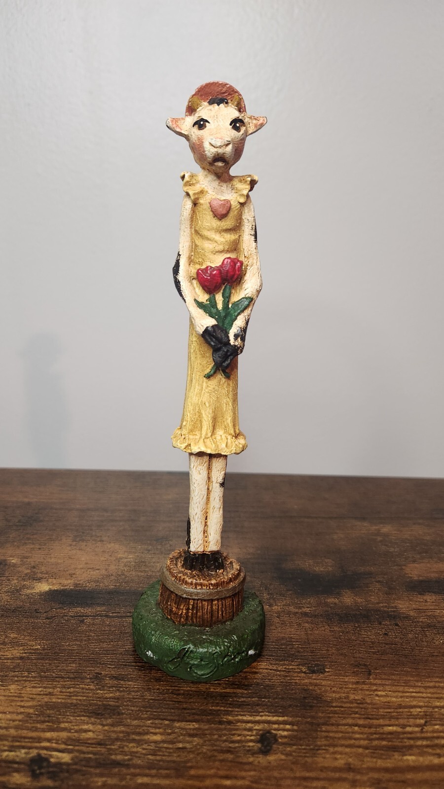 Vintage Jim Shore Cow Pencil Girl With Flowers 1992 Signed