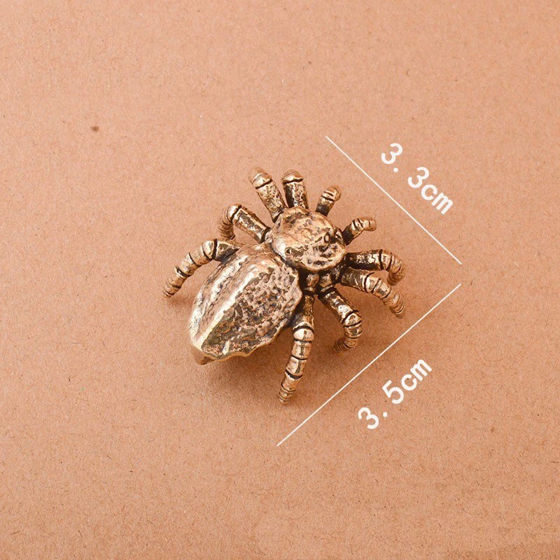 Solid Copper Spider Figurine Miniature Insect Statue Tea Pet Desktop Craft Decor