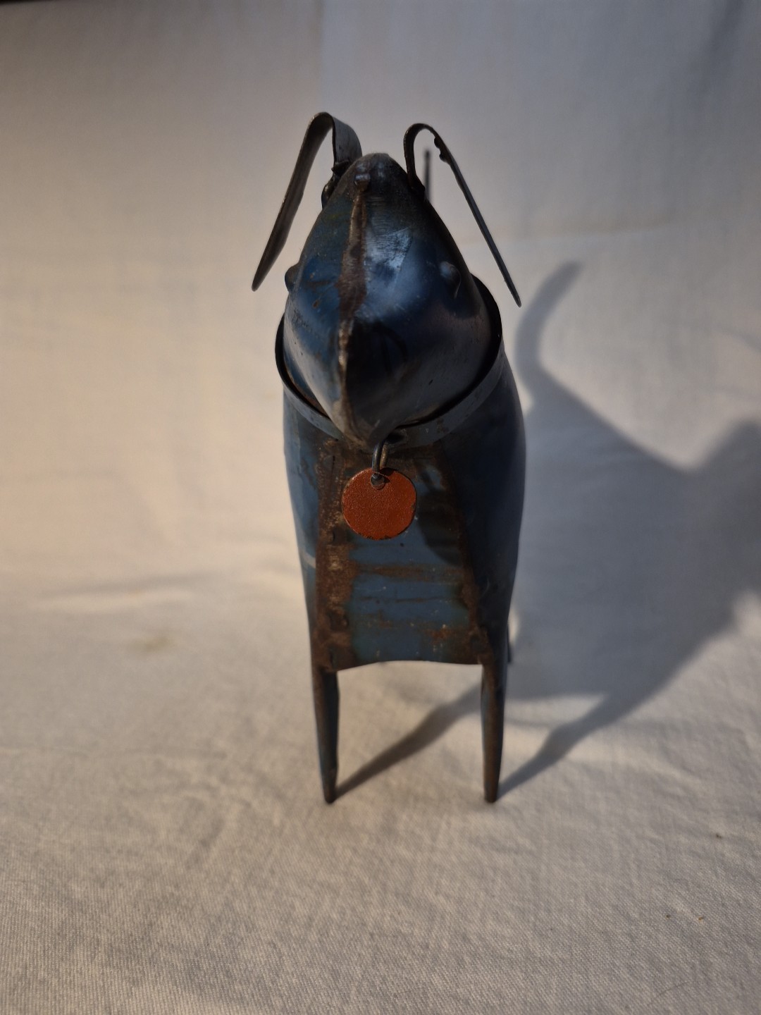 Vintage FORESIDE Hand Made Rustic Recycled Metal Blue Dog Puppy Artist From Sign