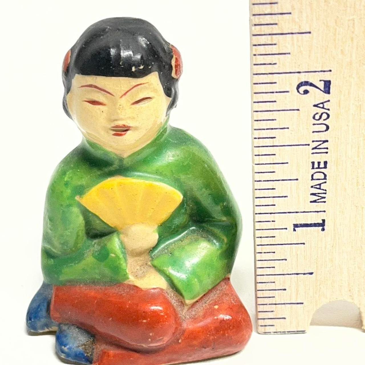 Vintage Asian woman mini figurine with fan