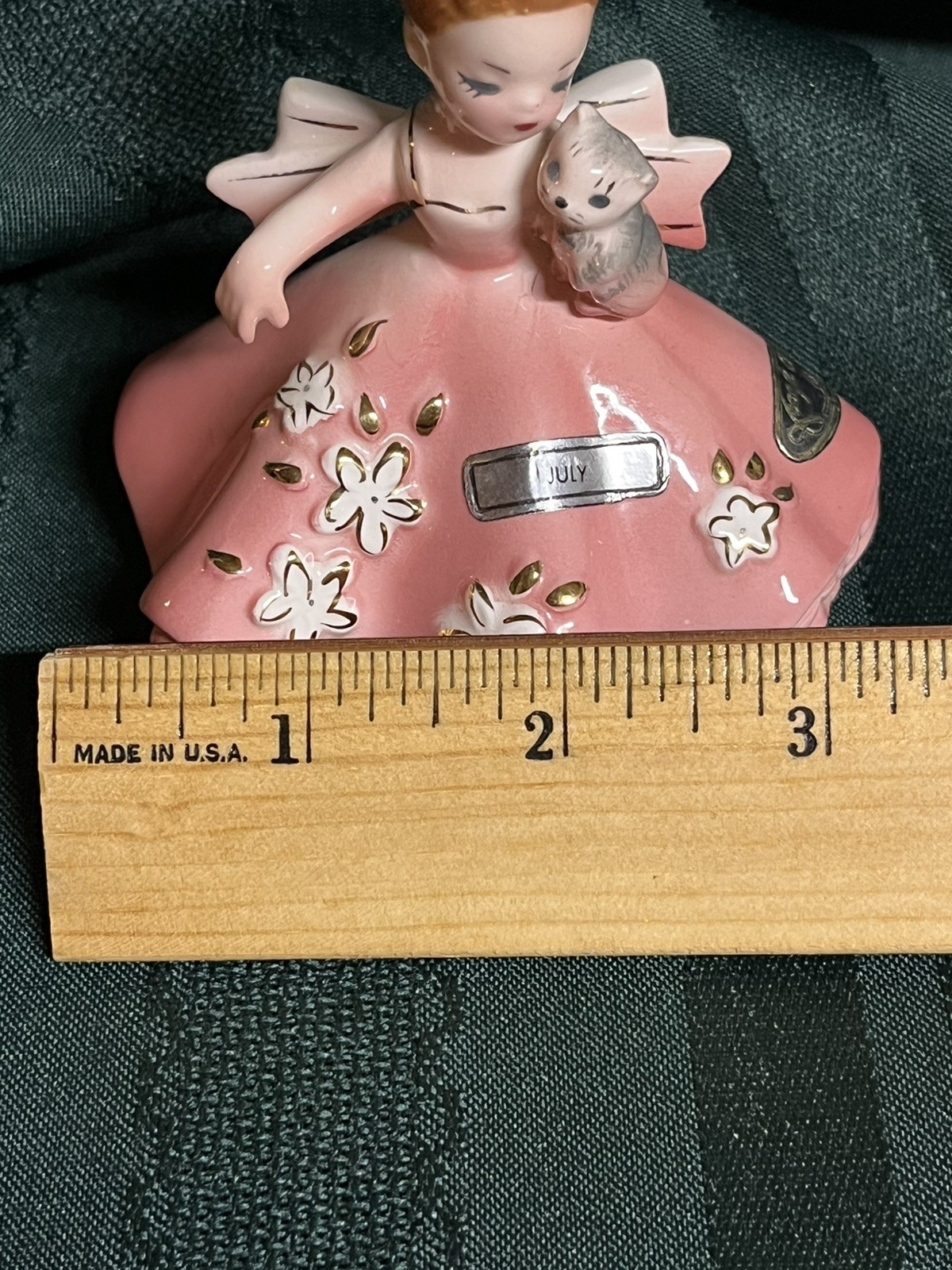 Vintage Josef Originals Doll of the Month Series July Pink Dress w/ Grey Kitten