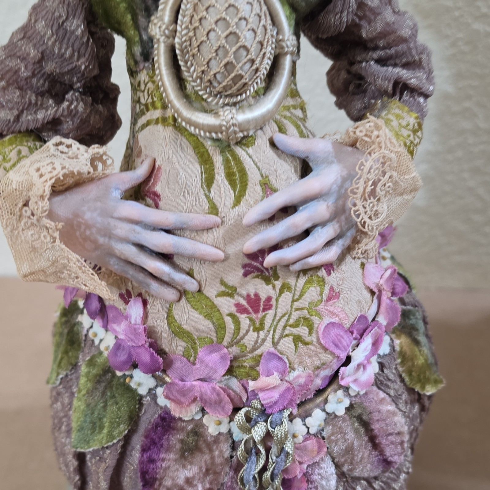 Hand Painted Fantasy Fairy Figurine Resin/Fabric Floral Dress 15″ 2000-2009