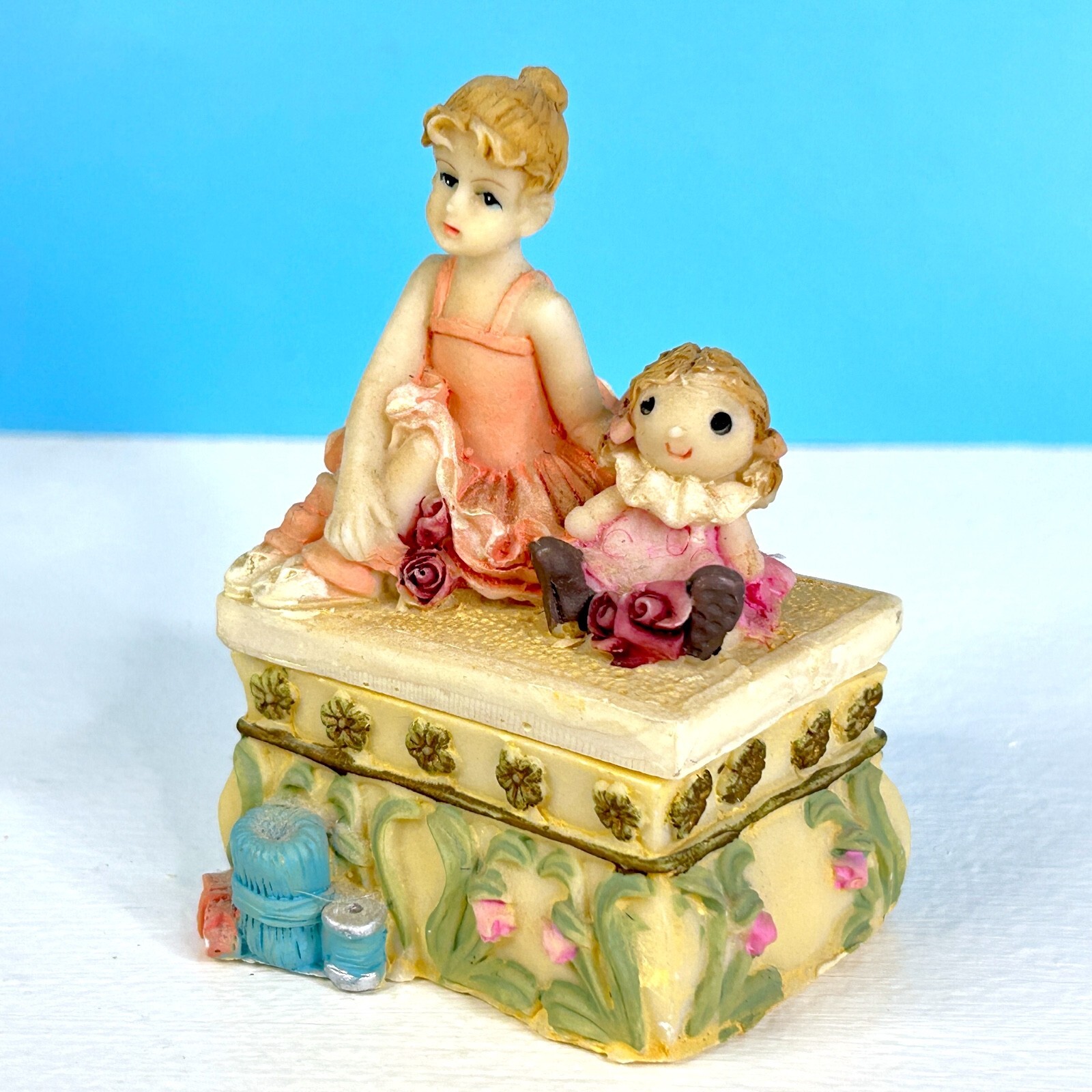 RARE Vintage 80s Little Girl Ballerina Resin Figure Figurine Trinket Box