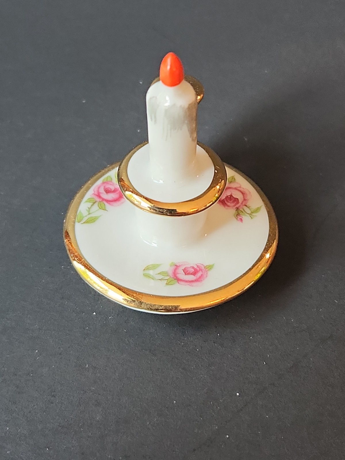 Vintage Limoges France Miniature Porcelain Candlestick Roses Gold Trim Dollhouse