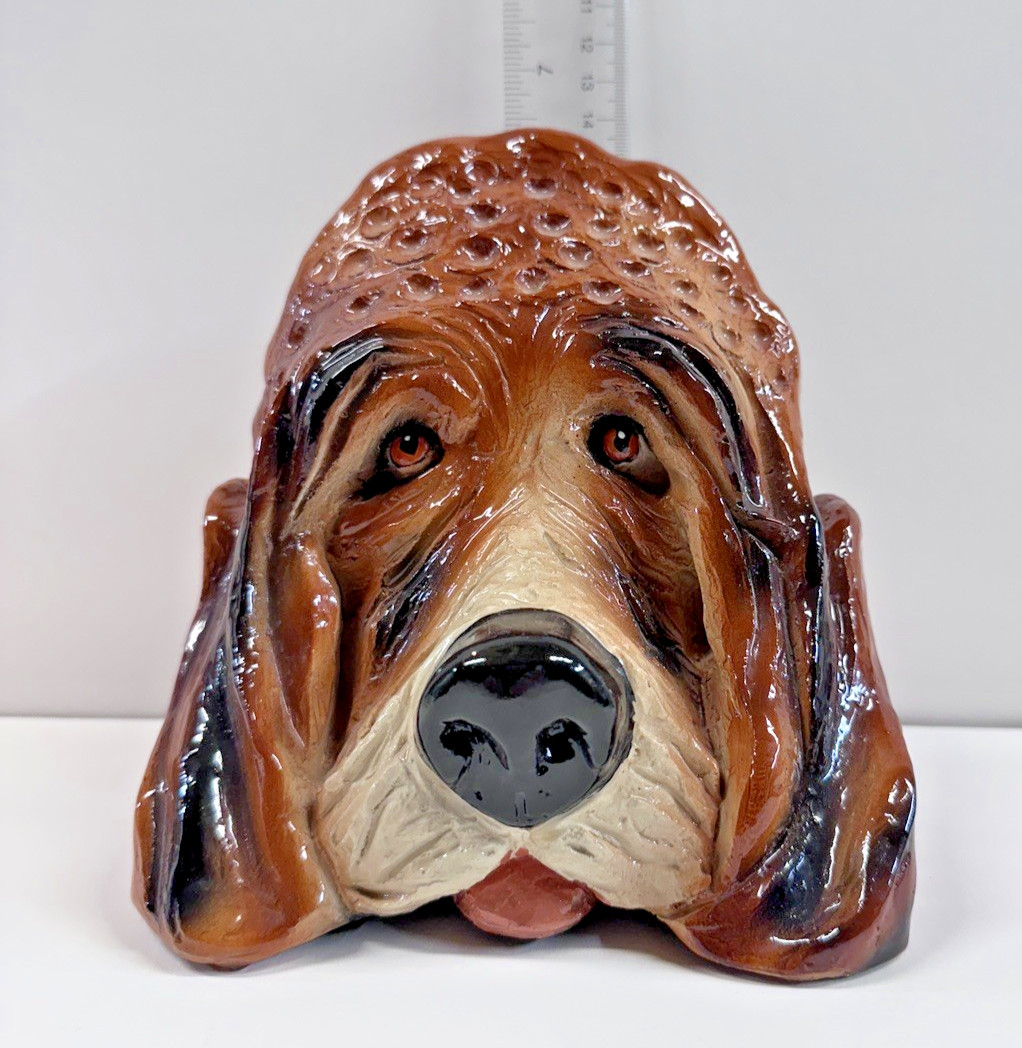 Vintage 1979 Mysel “Poochie” Bloodhound Head Statue | Hand-Painted Ceramic