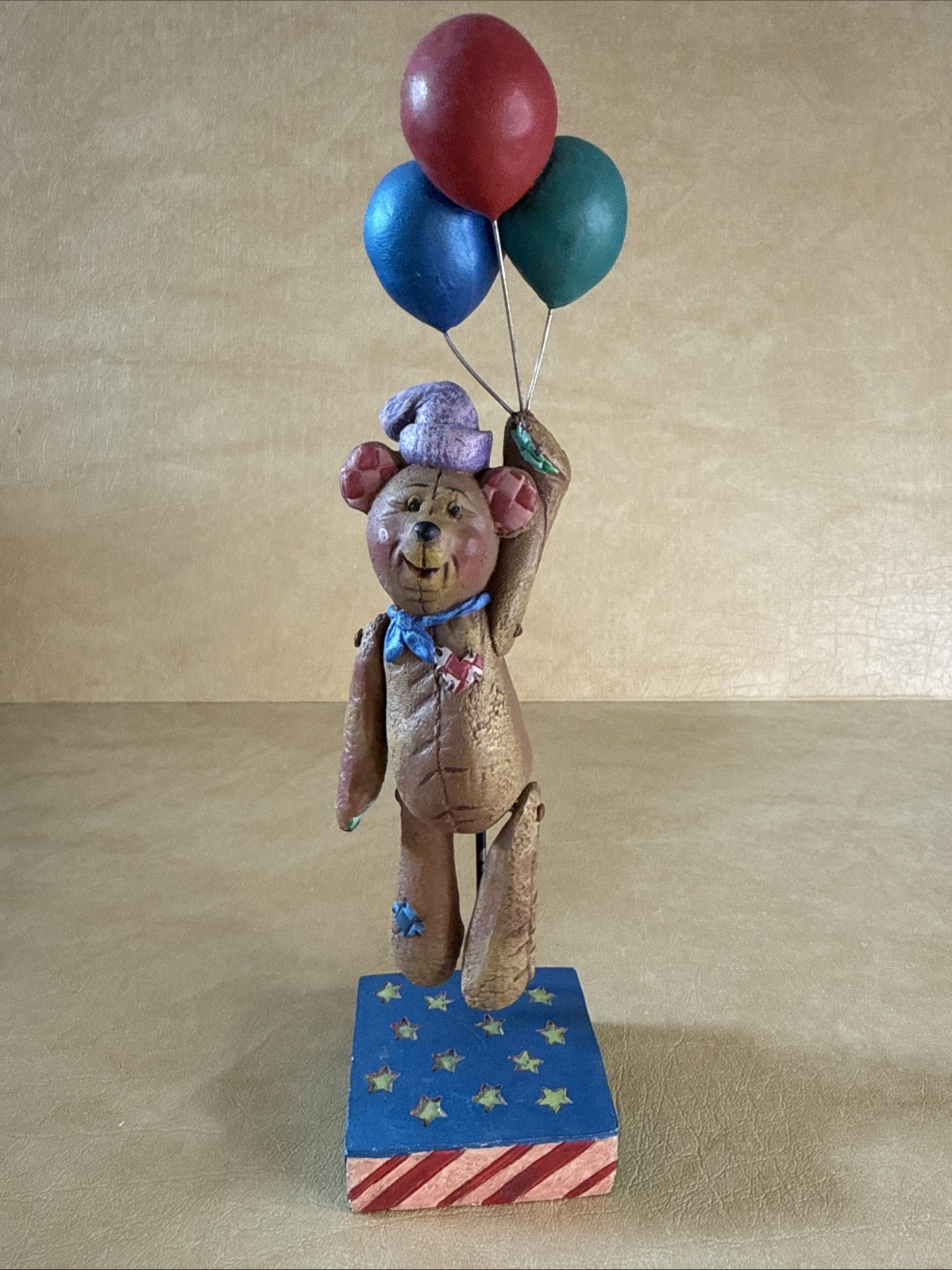 Vintage 1996 Jim Shore Max the Teddy Bear Floating Away with Balloons