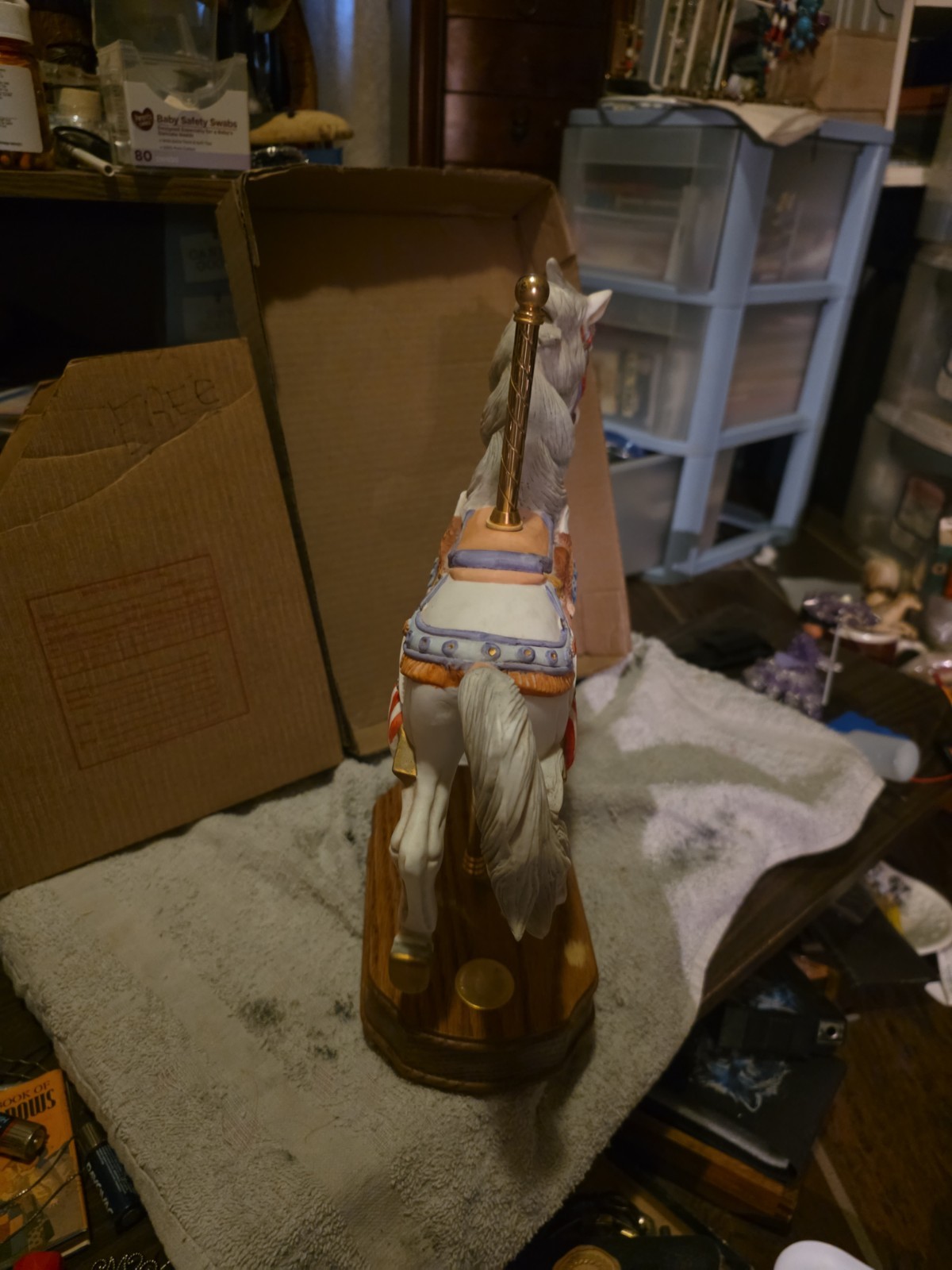Vintage Lefton Carousel Horse, Porcelain, Wood Base, Wind Up, Musical