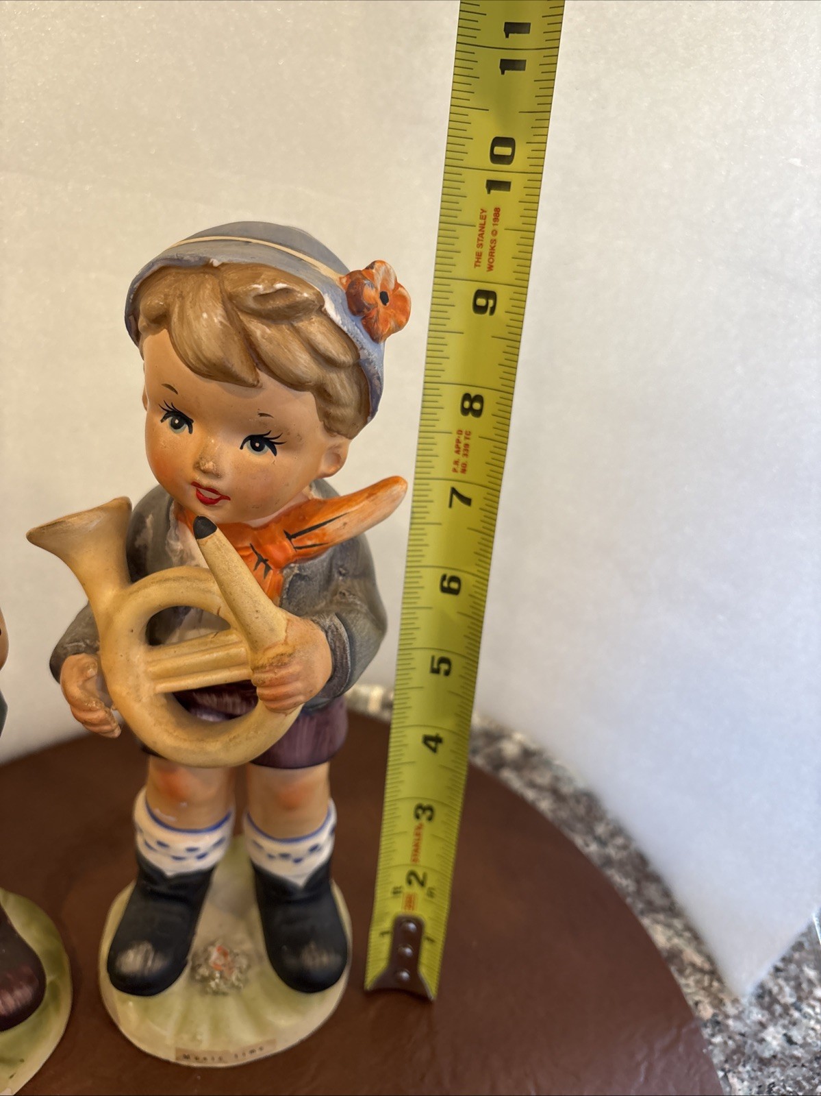 ORIGINAL ARNART CREATION/JAPAN FIGURINES/BOY PLAYING A HORN/GIRL BLUE BIRD