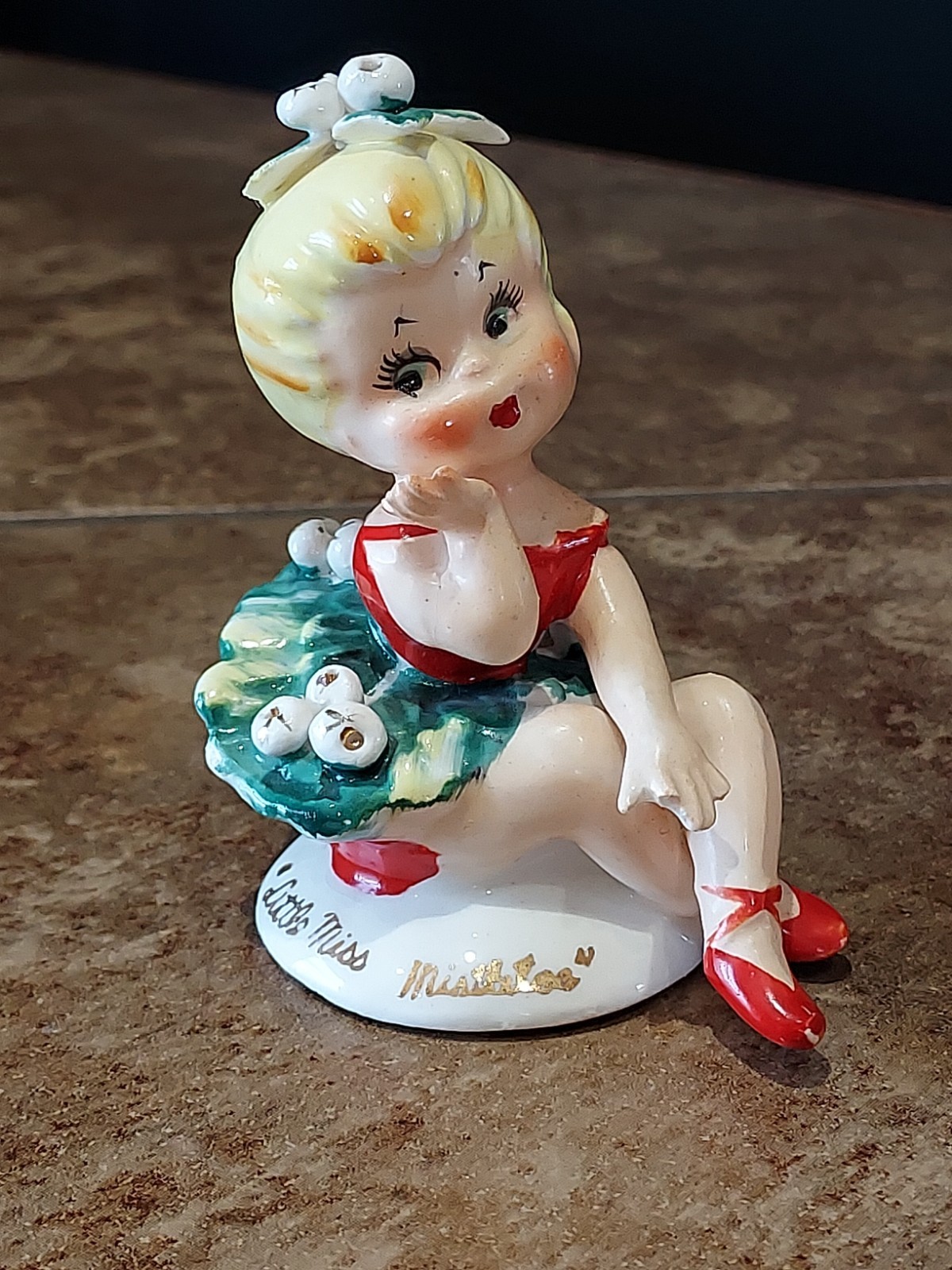 Vintage Lefton Little Miss Mistletoe Girl Ballerina Figurine 1950s Christmas