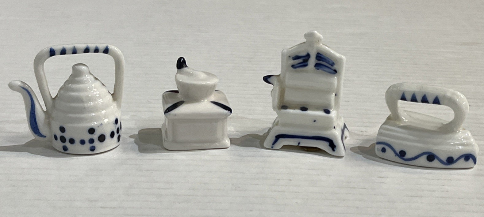 Vintage UCGC Porcelain Miniature Shelf Sitter Lot Wash Ringer Iron Teapot Coffee