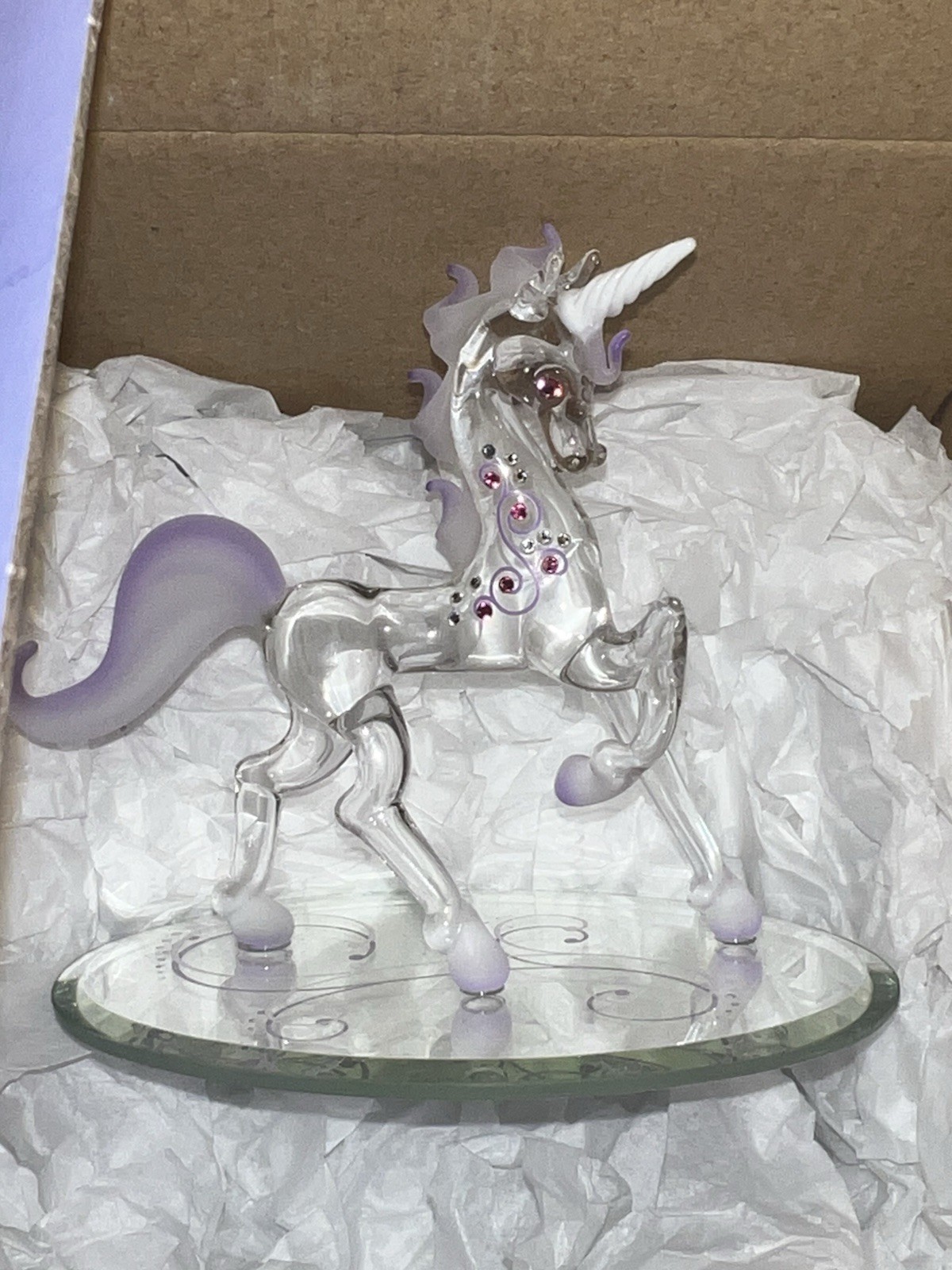 Lot of 2 Gorgeous Glass Baron Hummingbird Pink Rose and Unicorn Figurine