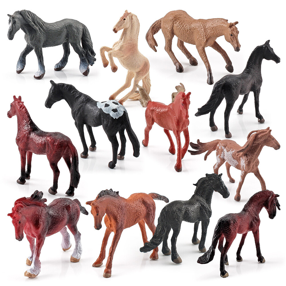 12PCS Mini Farm Animal for DIY Figurine Pony Wild horse Toy Miniature Dollhouse
