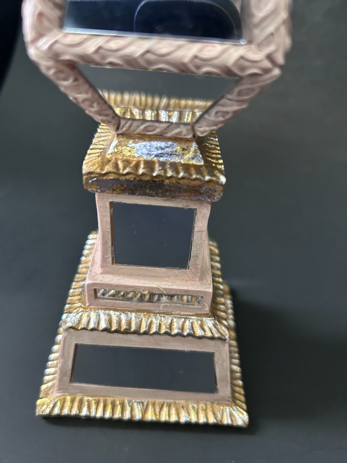 Vintage Hollywood Regency Mirrored Decorative Art Deco Gold Silver Obelisk 9.5″