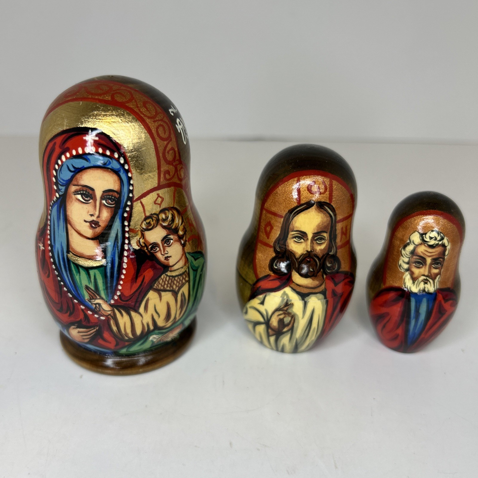 3 Madonna And Child Russian Icon Nesting Dolls 3.5” Hand painted