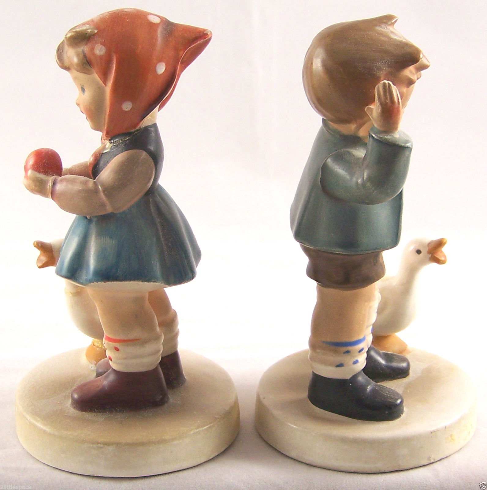 Vintage Child Figurines Set Signed Japan Boy & Girl Geese Ducks Cute (Repaired)