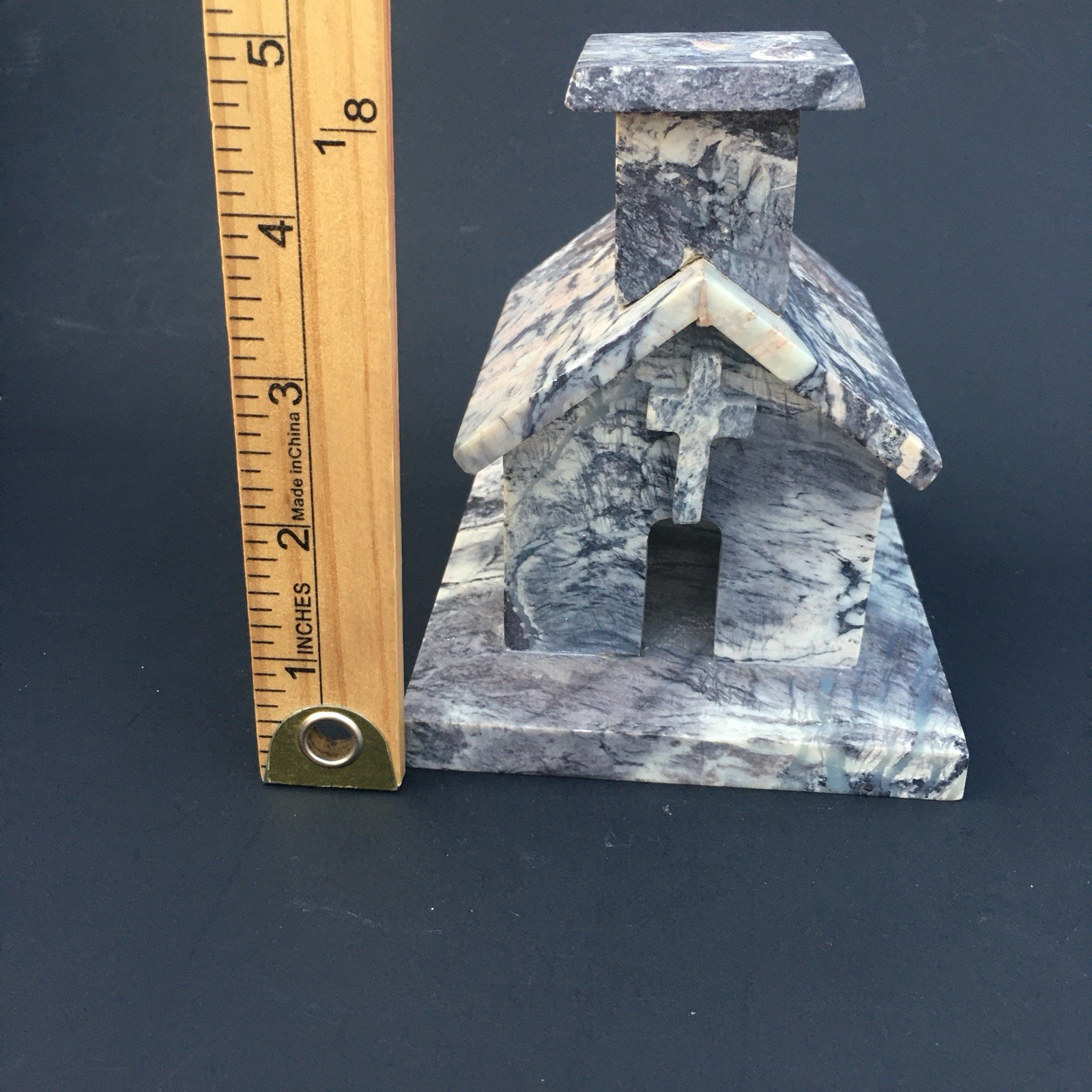 Hand-Carved marble Stone Church Figurine 5” Gray Marble