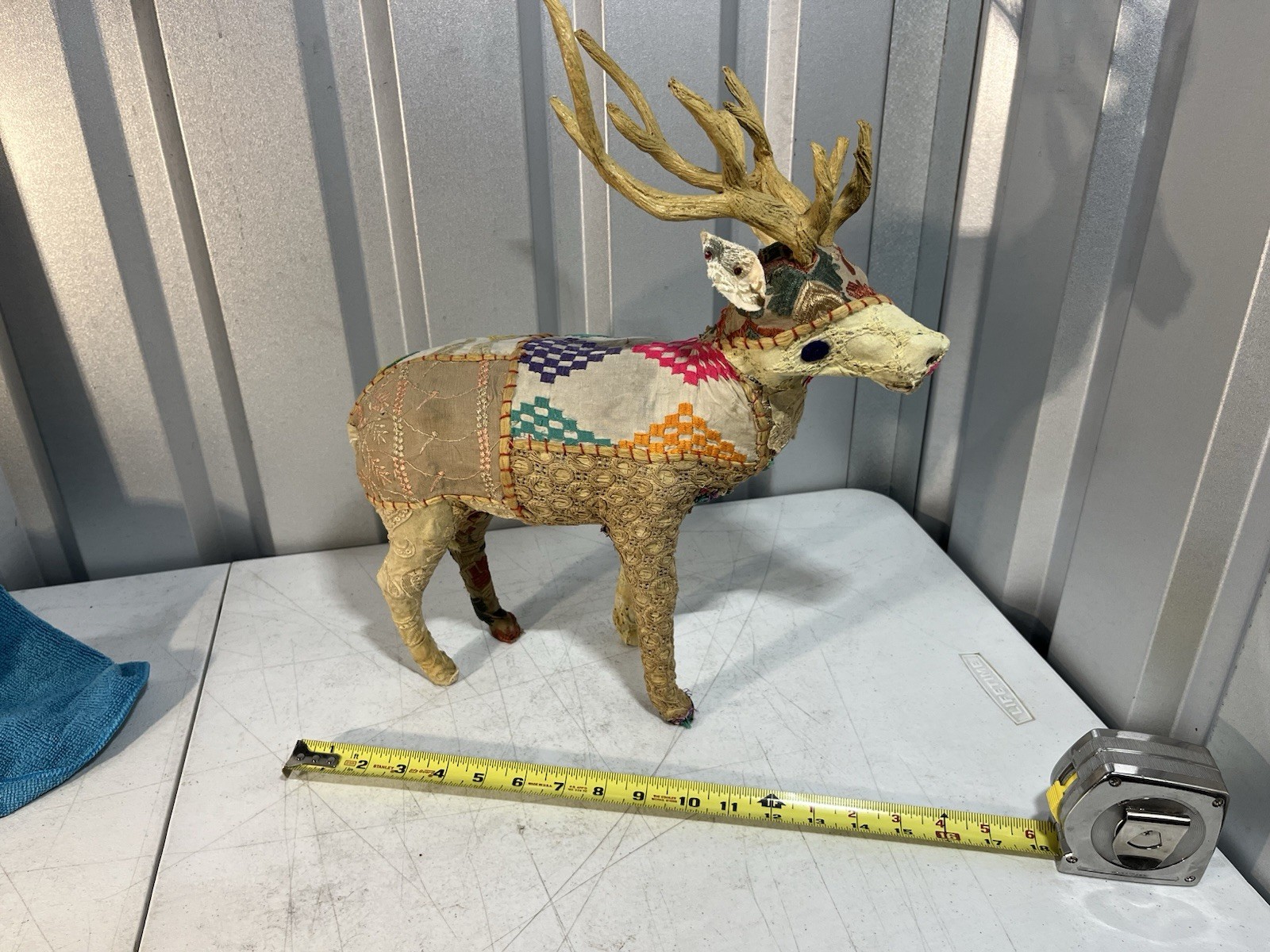 Handmade Folk Art Deer Sculpture Textile Fabric Reindeer Decor 18″