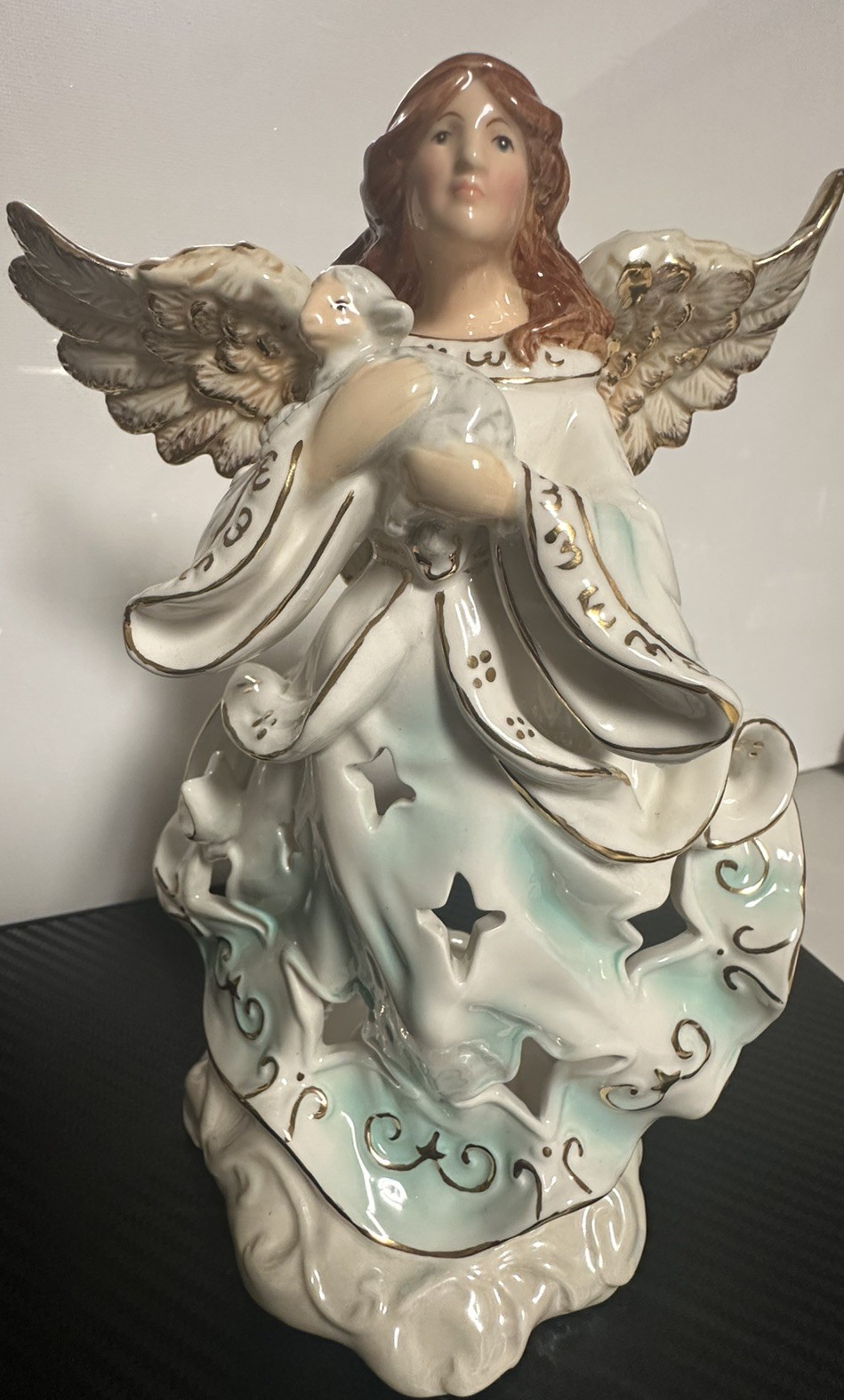 Pacific Rim Ceramic Angel Holding Lamb Candle & Tea Light Holder 9″