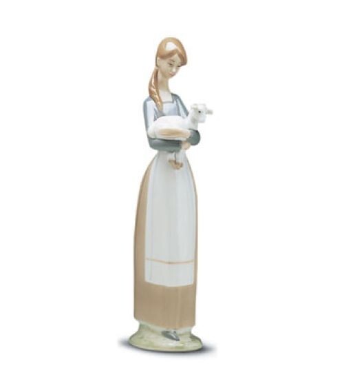 LLADRO 4505 Retired Girl With Lamb, Matte Porcelain Figurine, 10.5 in tall