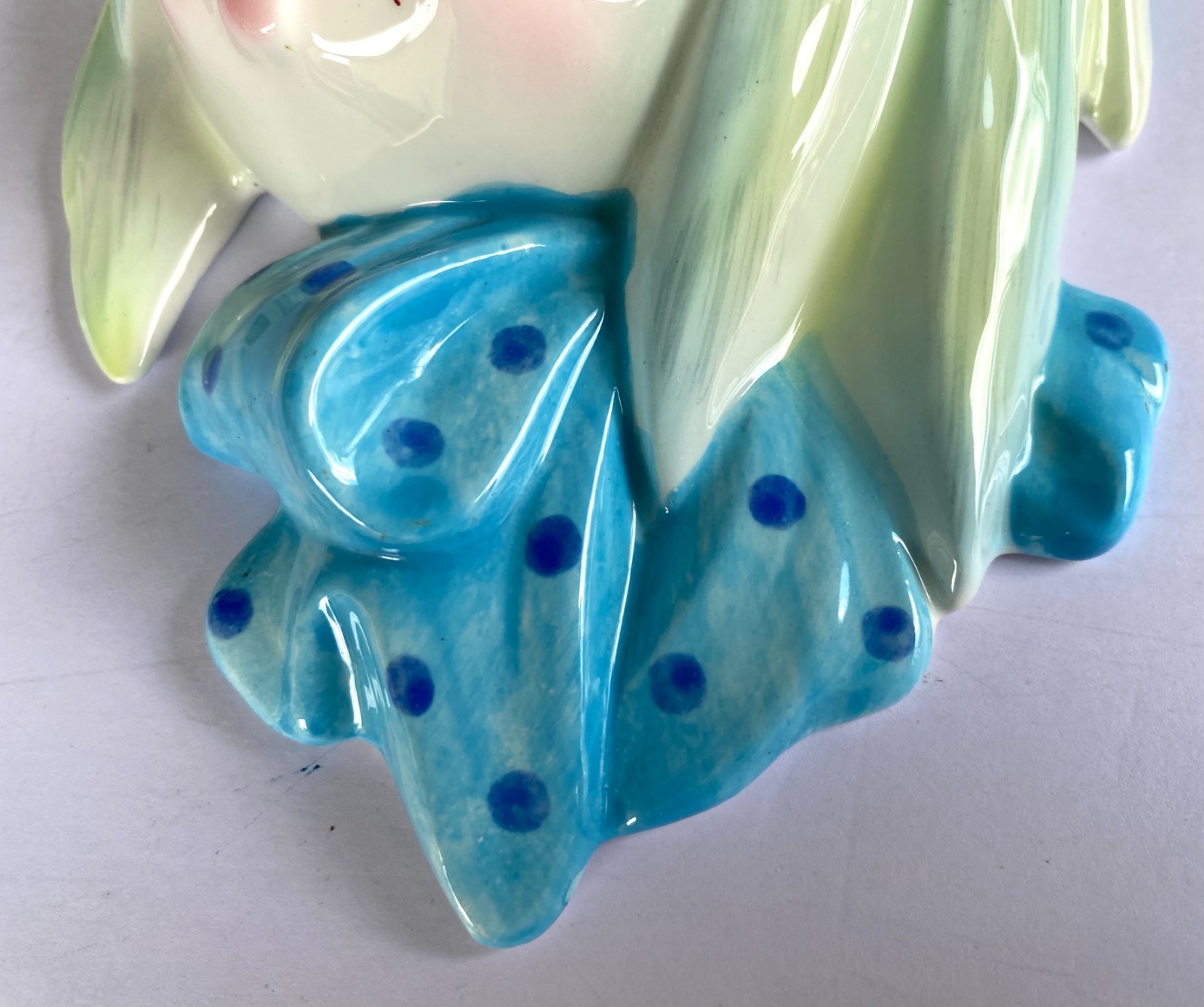Vintage Lefton Mr Toodles Maltese Dog Wall Pocket Blue Bow Ceramic #2832