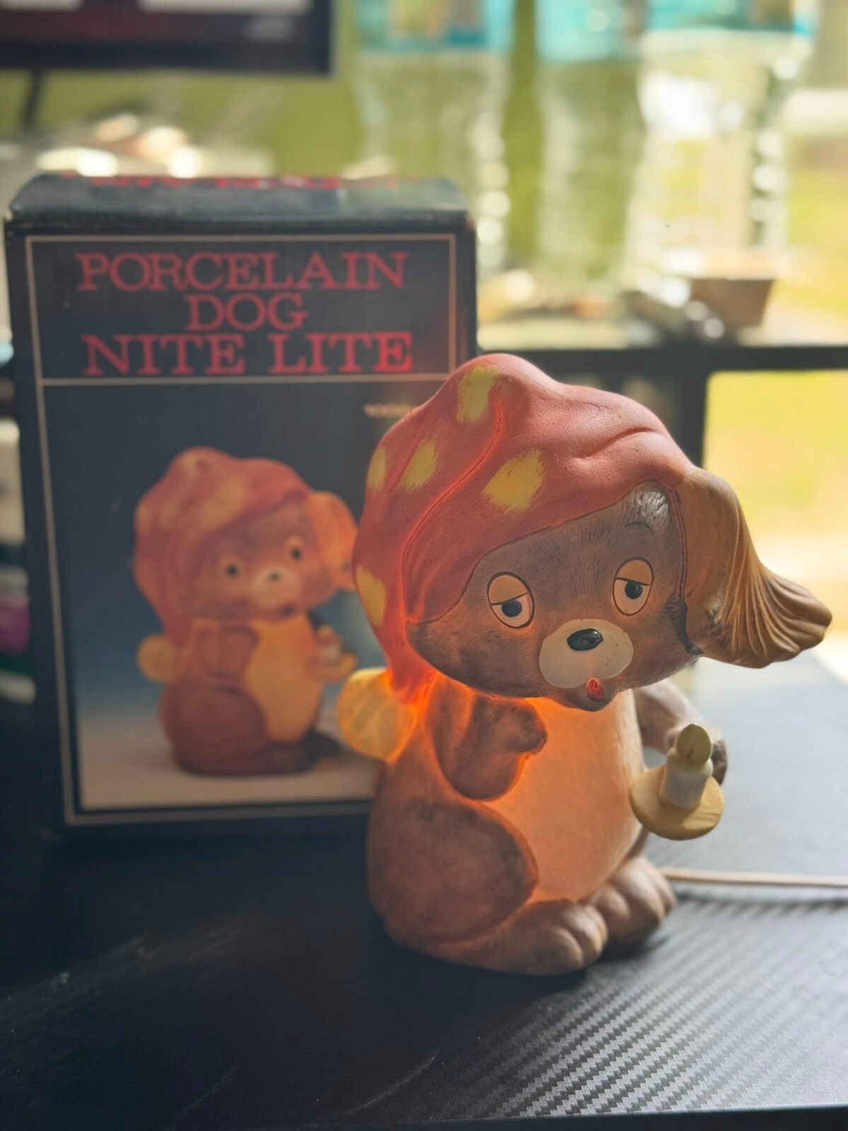 1986 VTG Puppy Porcelain Night Light With Original Box Taiwan Flambro