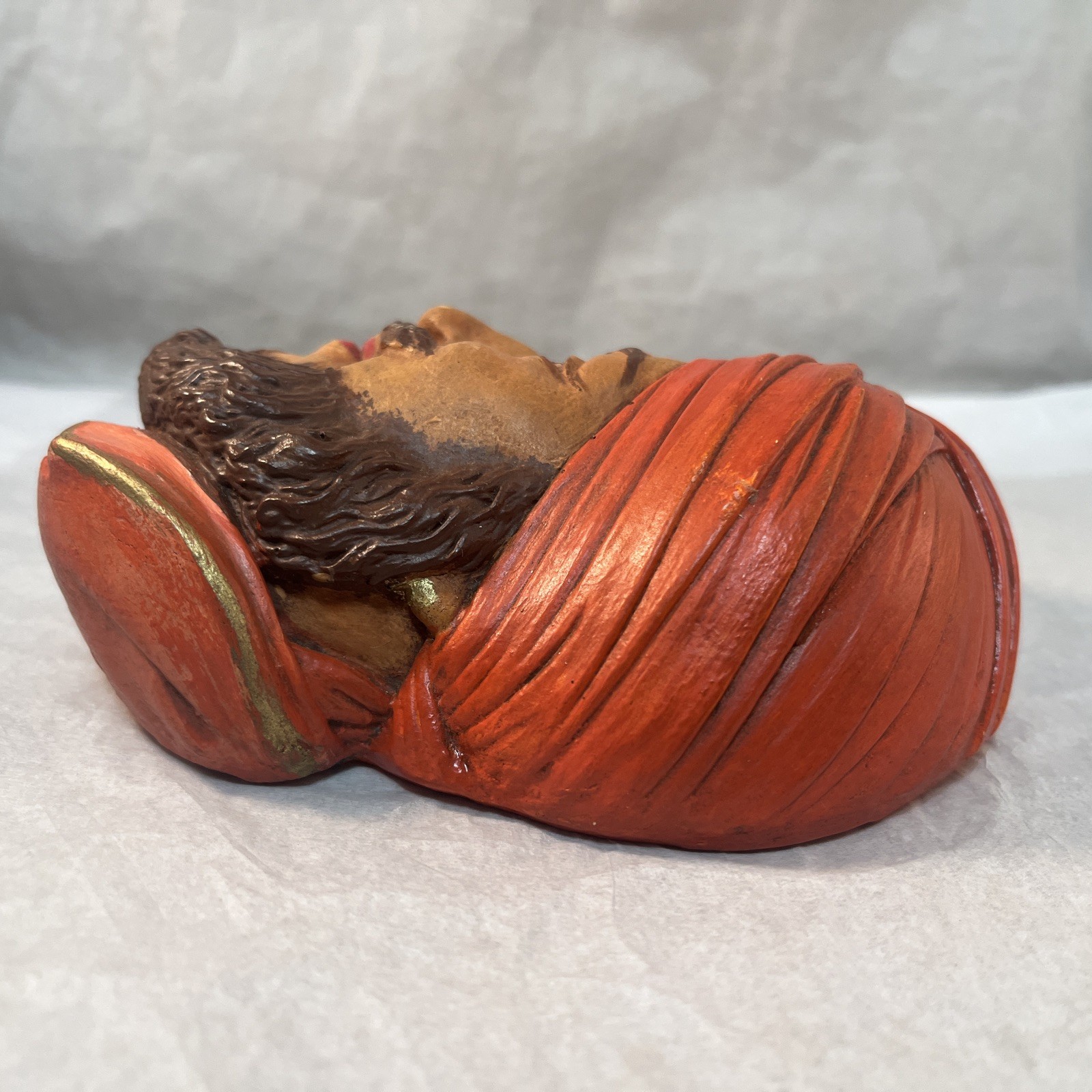 Hand Painted Orange Brown Red Chalkware Sikh Head Wall Ornament