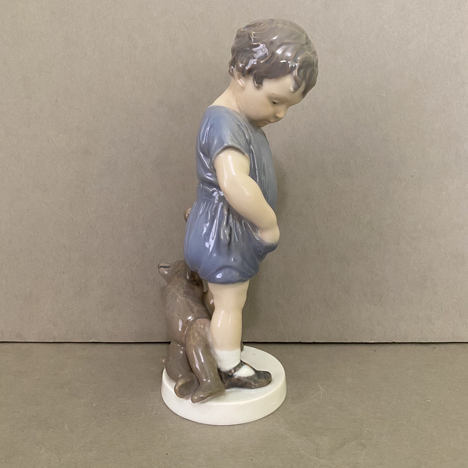 Royal Copenhagen Young Boy w/ Teddy Bear & Ball Figurine 3468 ~ Made in Denmark