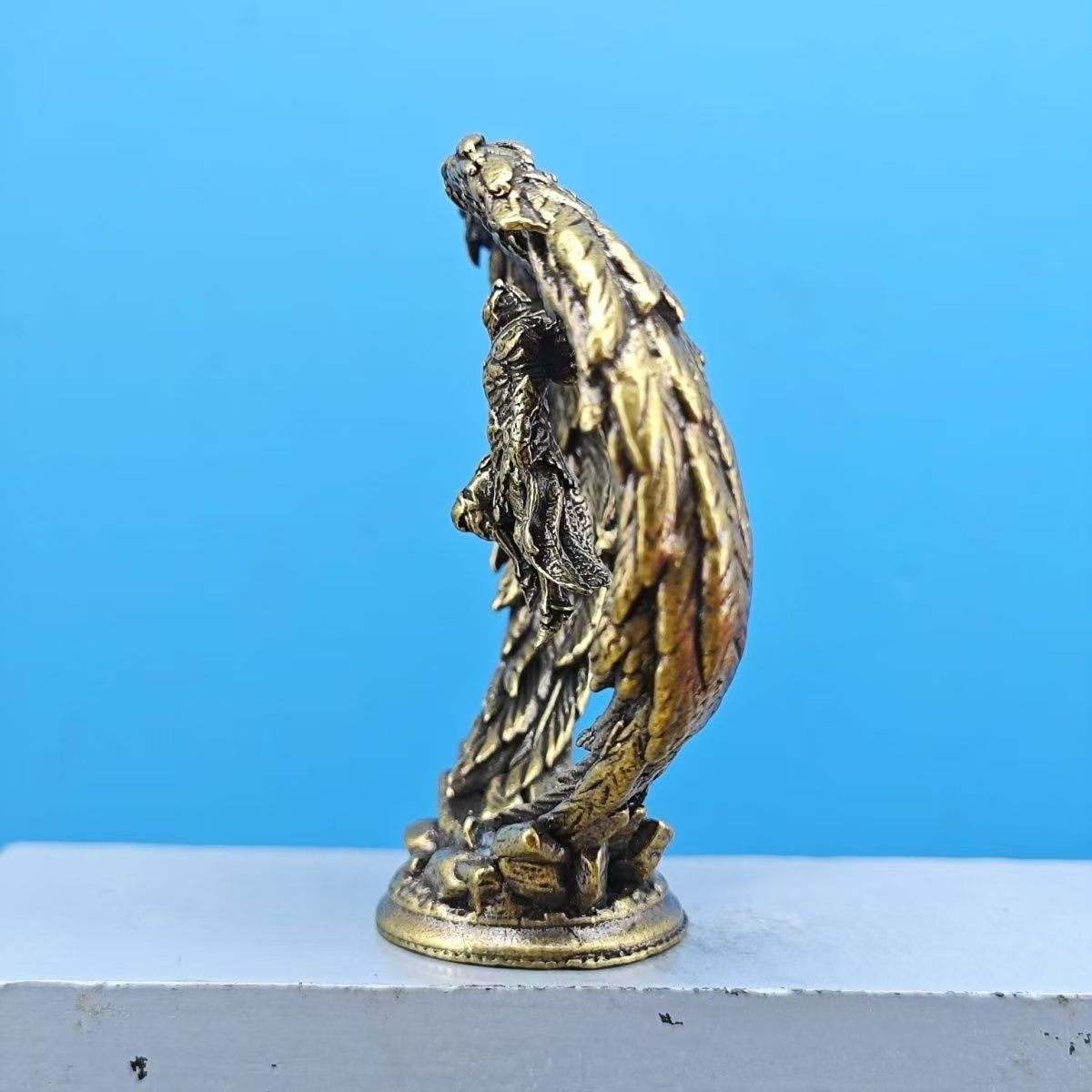 Mini Brass Winged Angel Warrior Figurine Metal Fantasy Desk Collectible