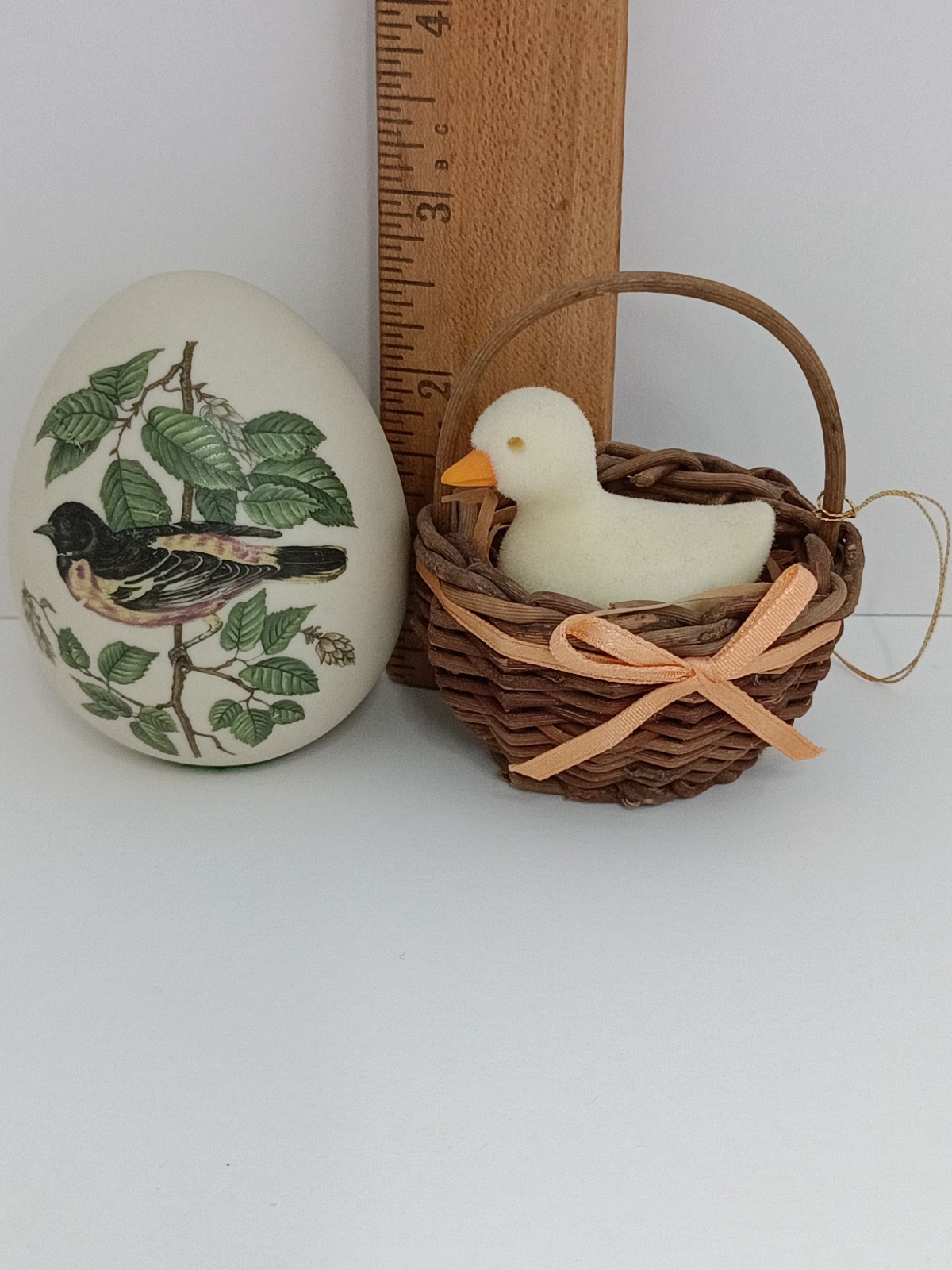 Vintage Egg with Bird on it And Chick In Basket For Project Unknown maker