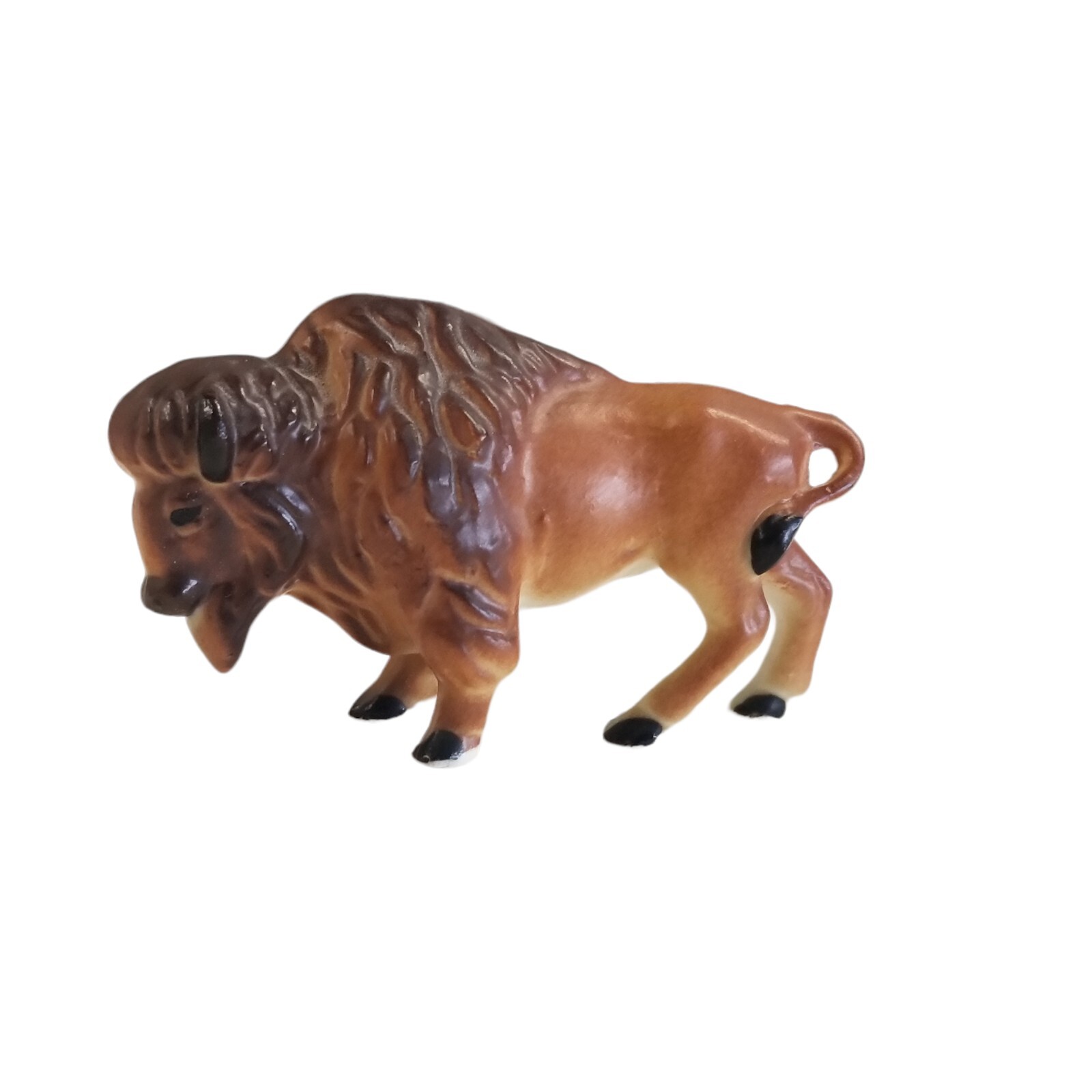 Vintage Buffalo Figurine Ceramic Miniature Mini American Bison Figure Animal