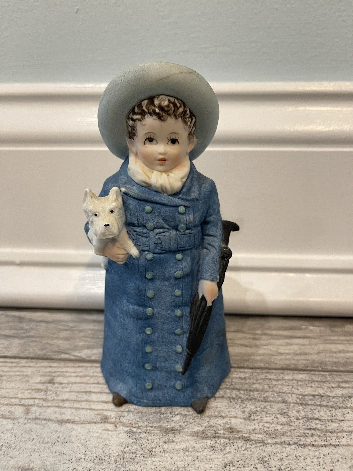 Lenox China Hand Painted KW3119 Lady with Dog Blue Porcelain Figurine