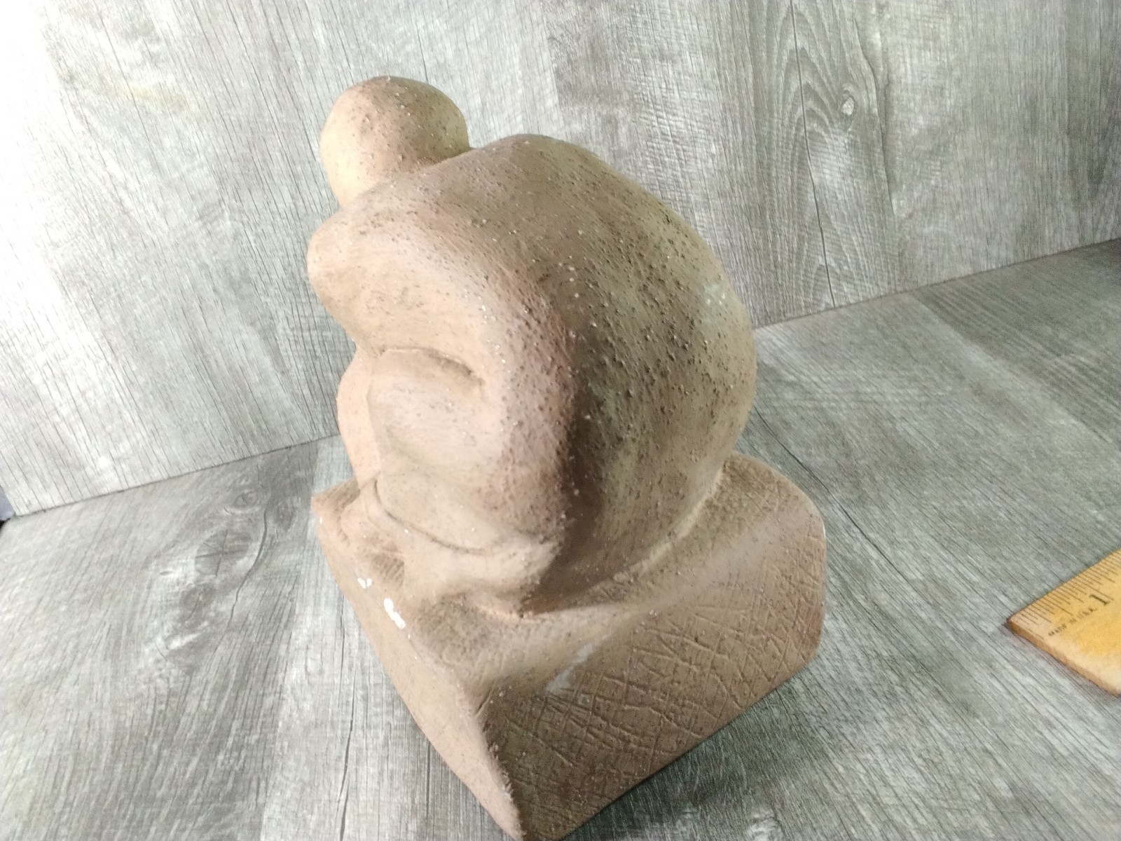 Vintage Sculpture Woman & Child White Clay Brown Surface Coat, 6 3/4″ H X 7″ W