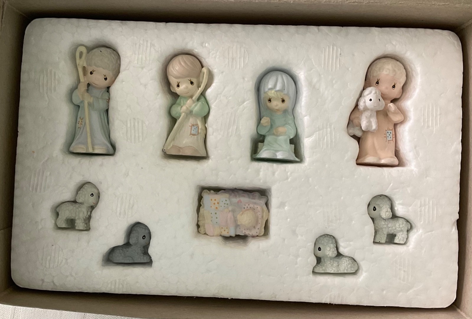 Vintage Enesco Precious Moments Miniature Nativity Set Pewter 9 Piece 1989