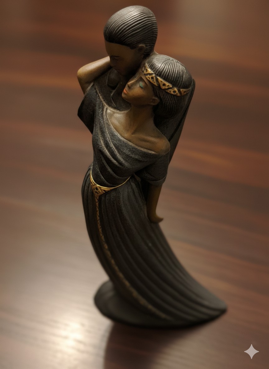 Dark Brown Gold Resin Couple Figurine Matte Romantic Modern Art Decor
