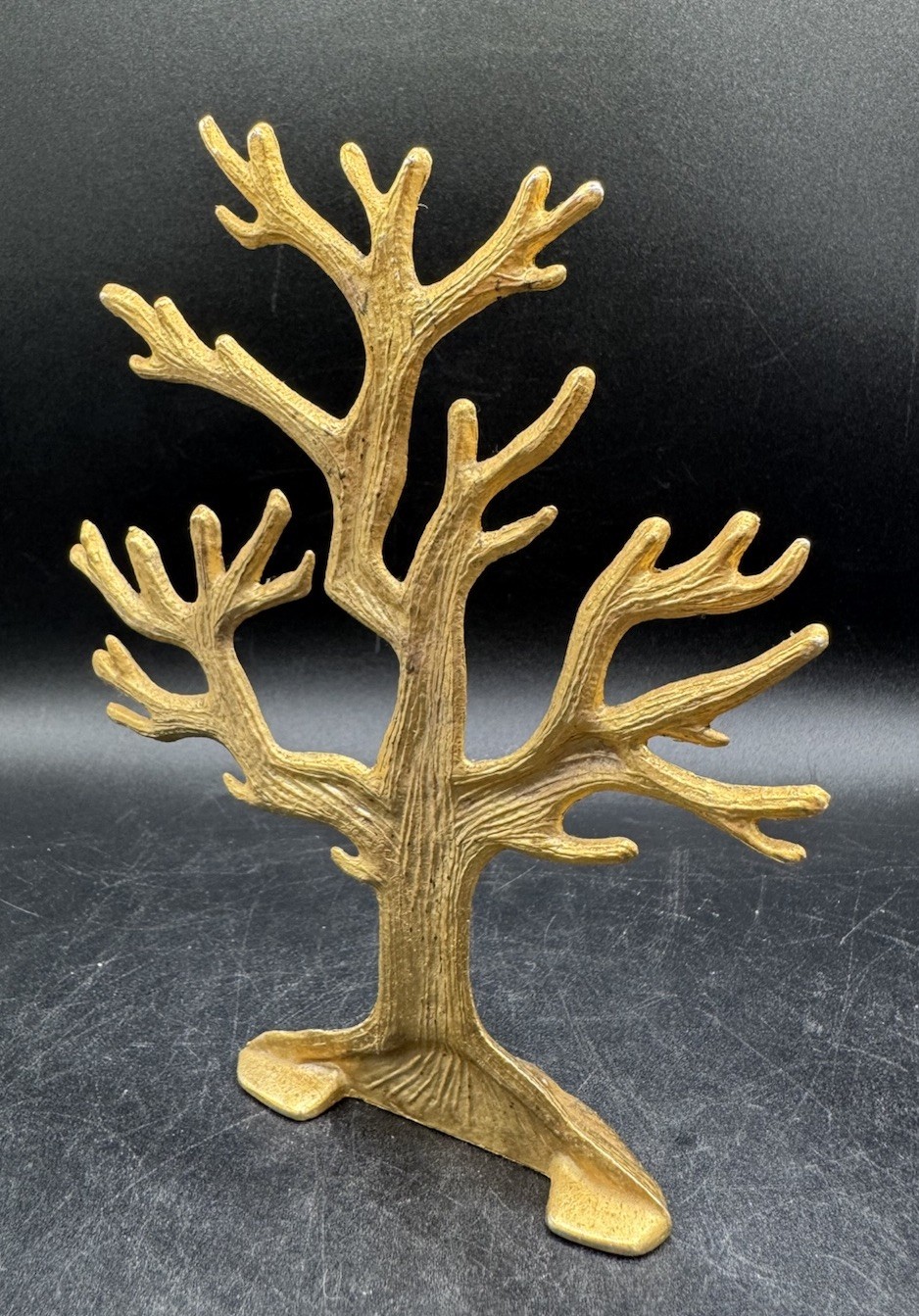 Vtg Cast Metal Decorative Gold Tone Tree Jewelry Stand Earring Holder 6.5″ Tall