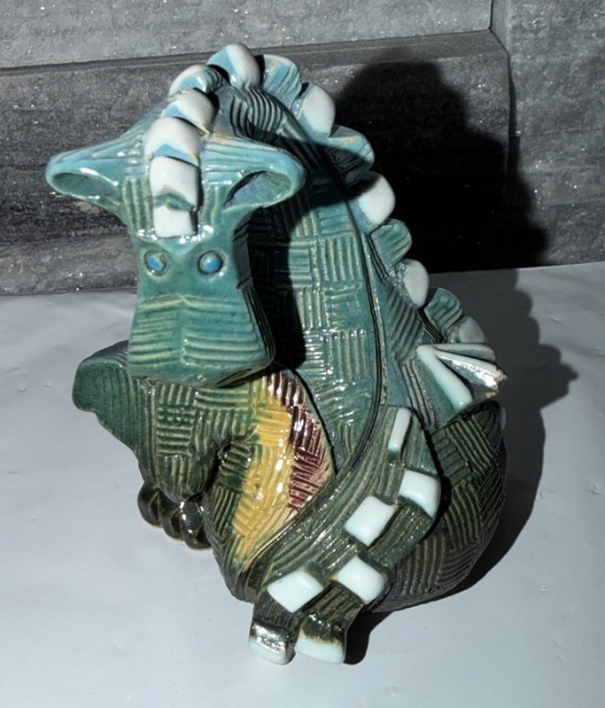 Multi Colored Vintage Artesania Rinconada Dragon Mythological Figurine Figure