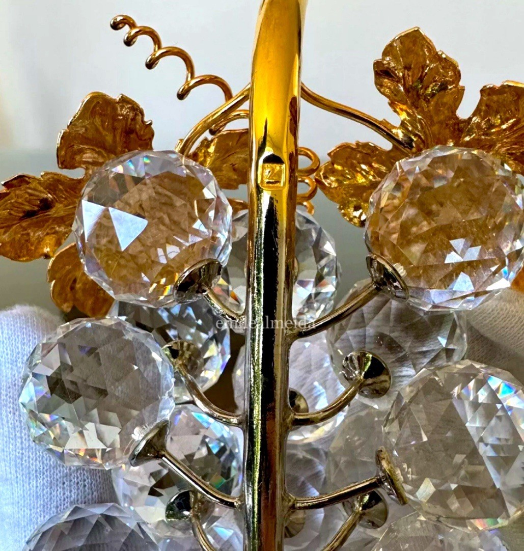 STUNNING! Swarovski Crystal Large Grapes Cluster With Gold Leaves Austria 11864
