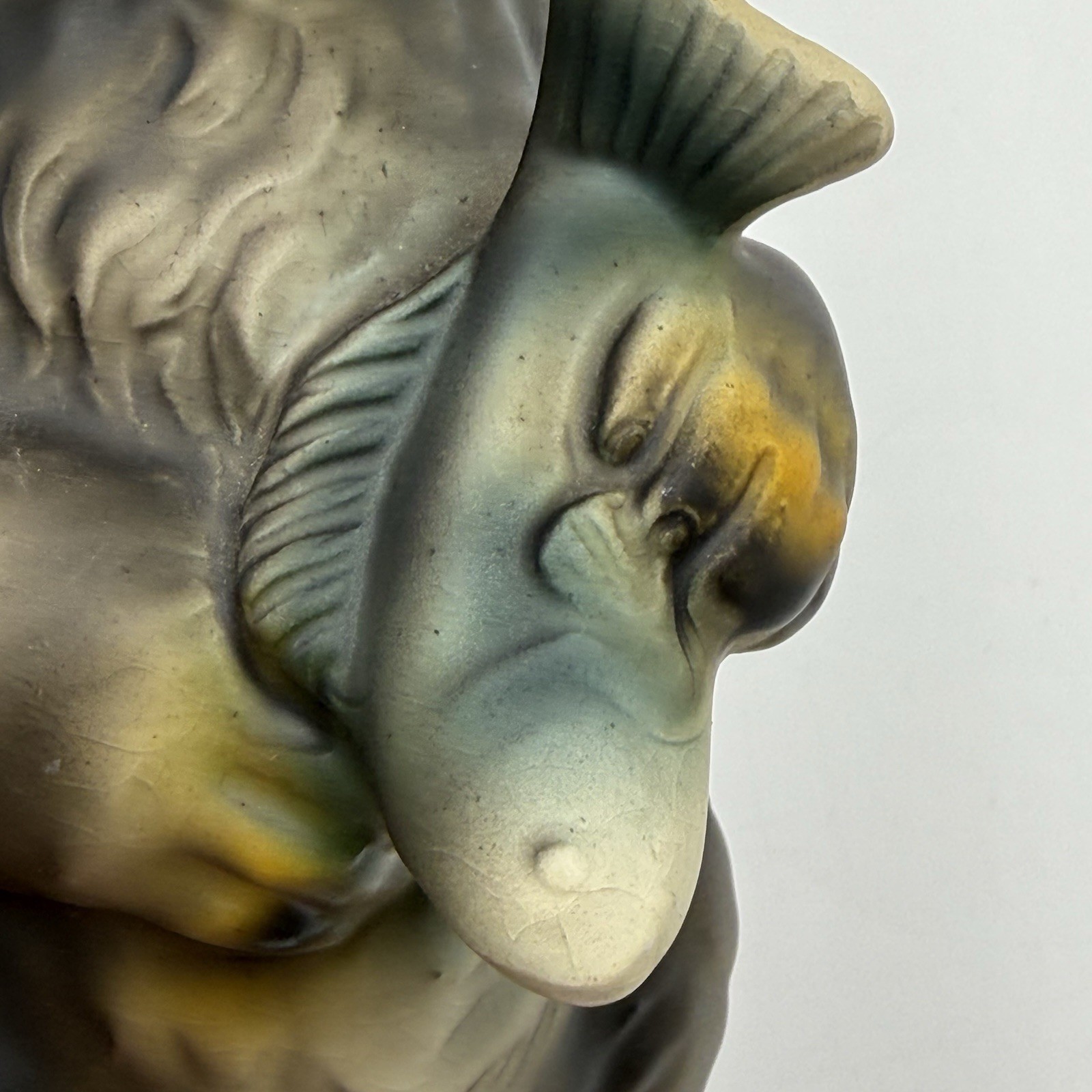 Brown Black Bear Holding Fish Ceramic Vintage Figurine Matte Finish