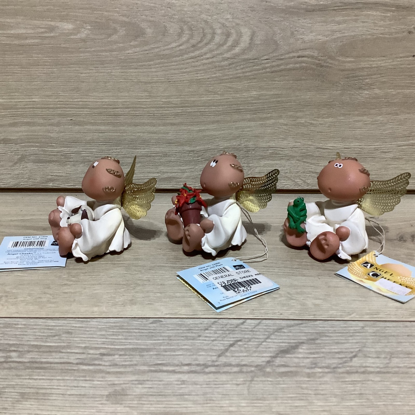 3 – VTG Russ Kirks Kritters 2001 Angel Cheeks Figurines With Tags Dog Frog Plant